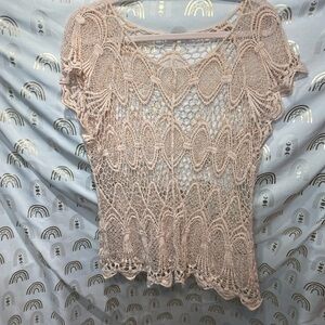 Ultra Pink Crochet Lace Coverup in Cream